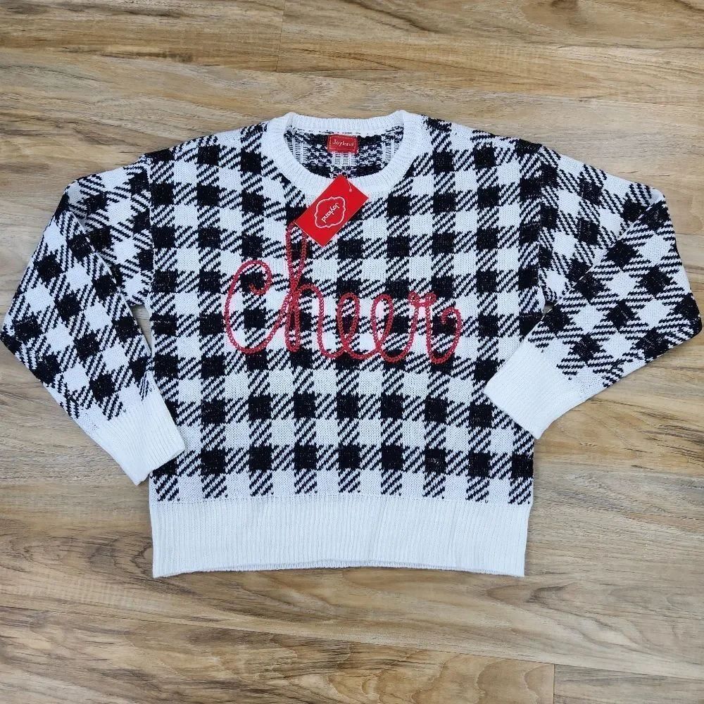 🔹️NWT Joyland Black & White Checkered Cheer Long Sleeve Sweater Medium